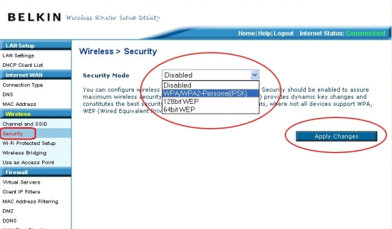 how to setup my belkin wireless router security